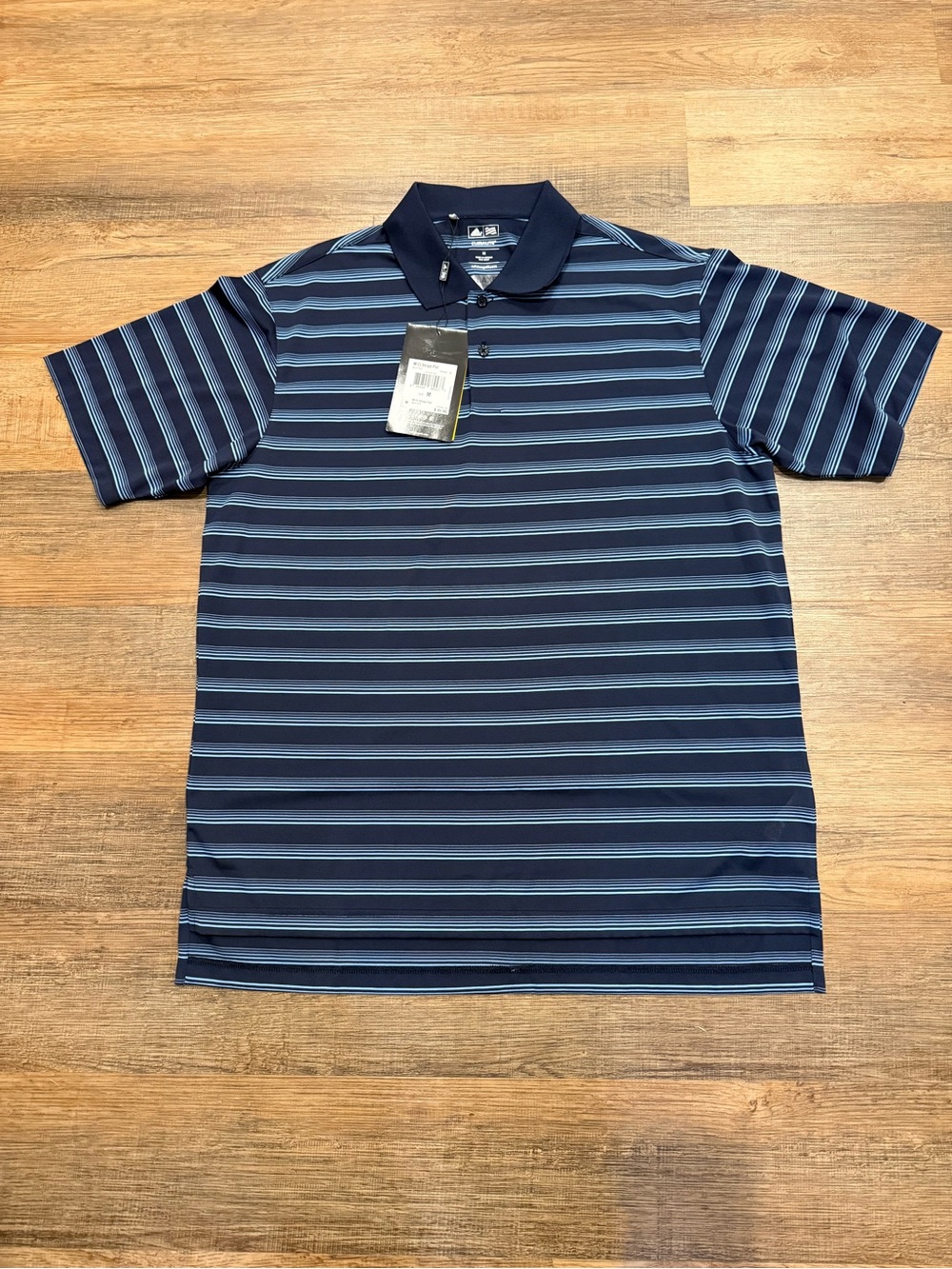 adidas Climalite Navy & Light Blue Horizontal Stripe Polo M